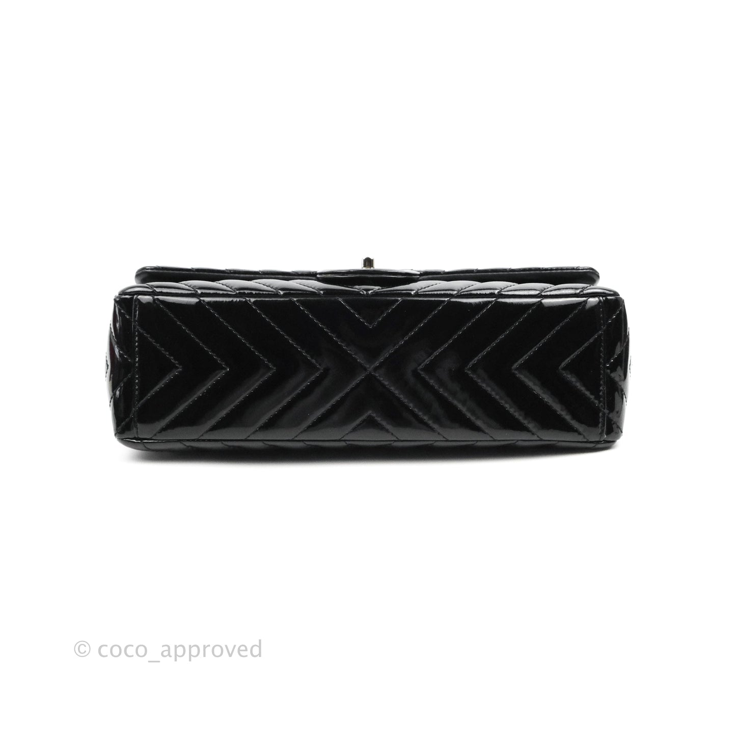 Chanel Single Flap Maxi Chevron Black Patent Silver Hardware