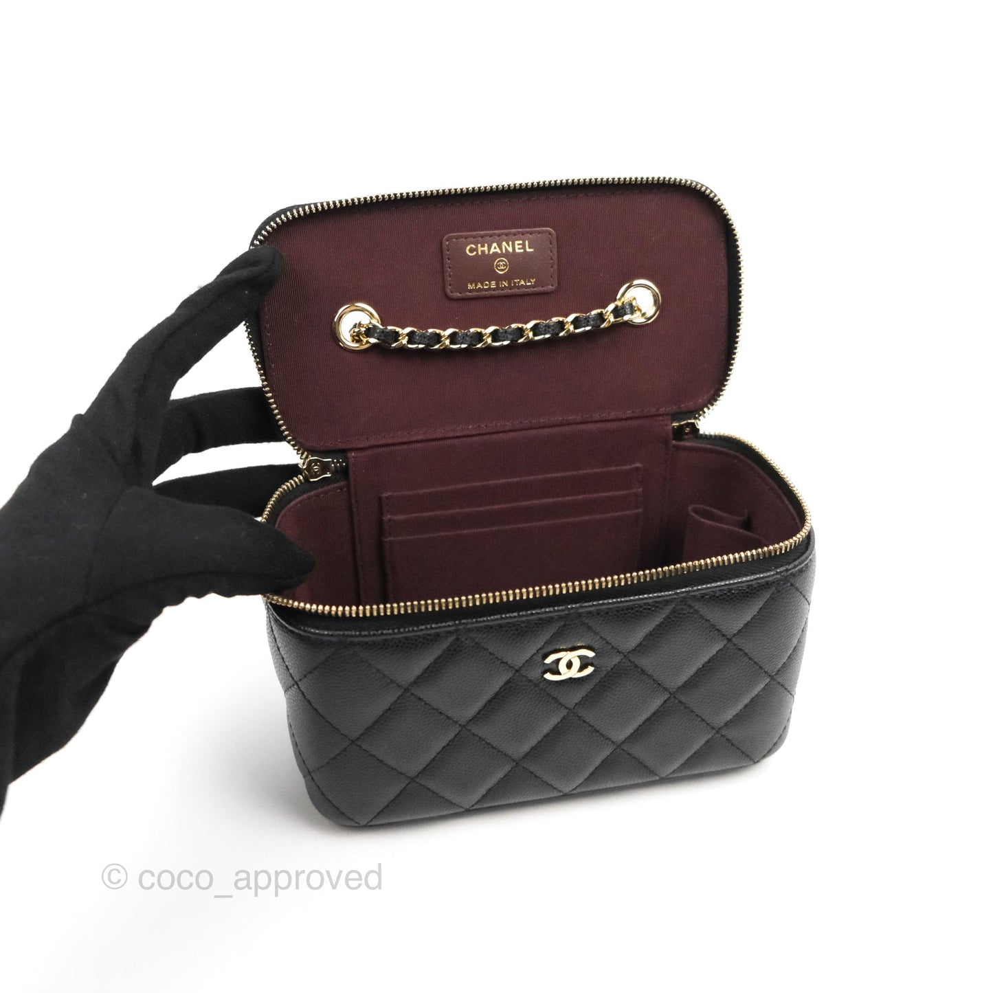 Chanel Classic Vanity with Chain Black Caviar Gold Hardware