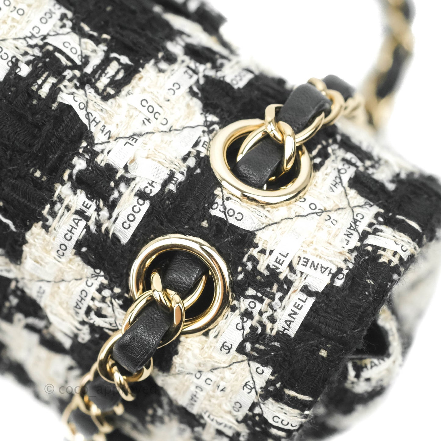 Chanel Quilted M/L Medium Double Flap Black White Houndstooth Tweed Gold Hardware