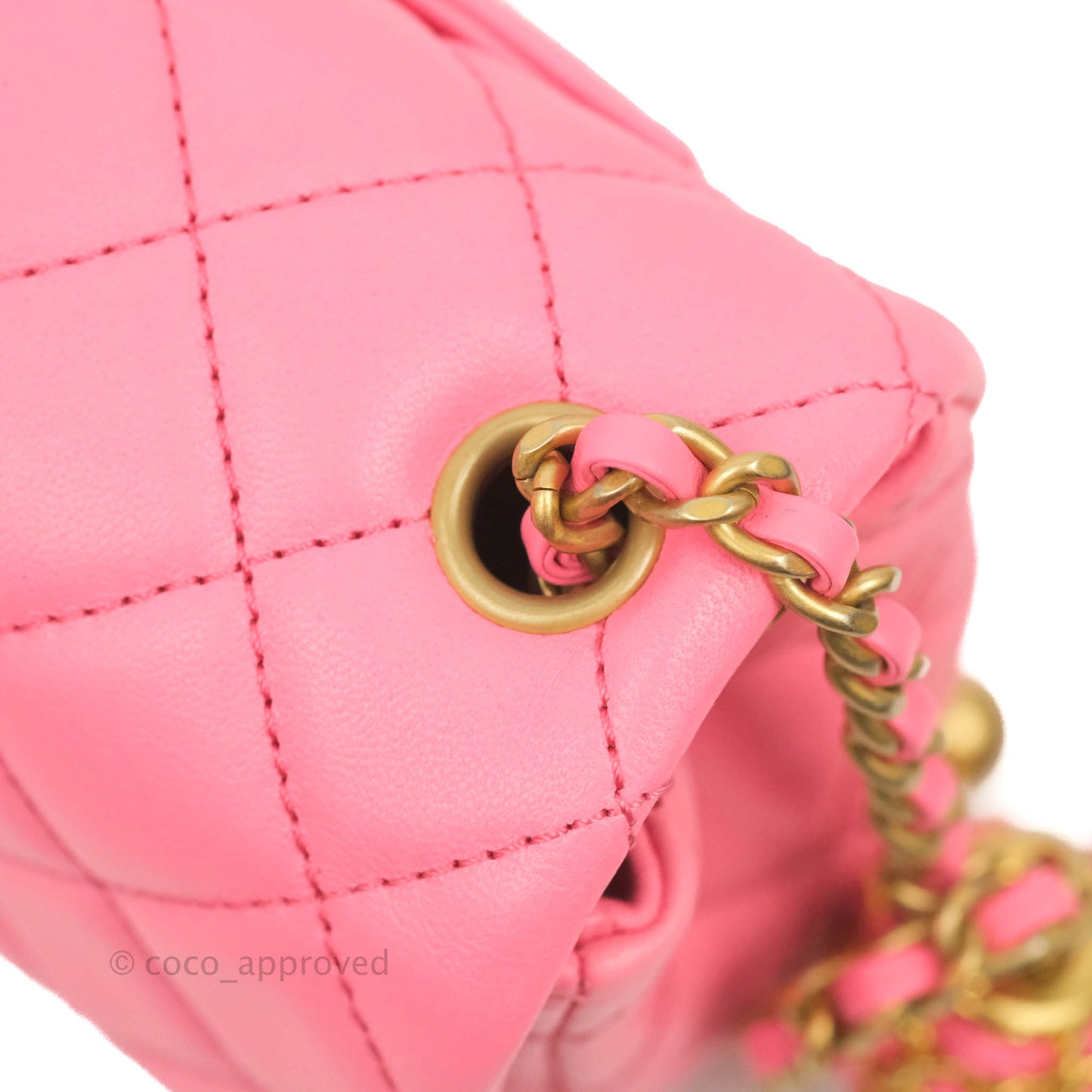 Chanel Mini Rectangular Pearl Crush Quilted Pink Lambskin Aged Gold Hardware