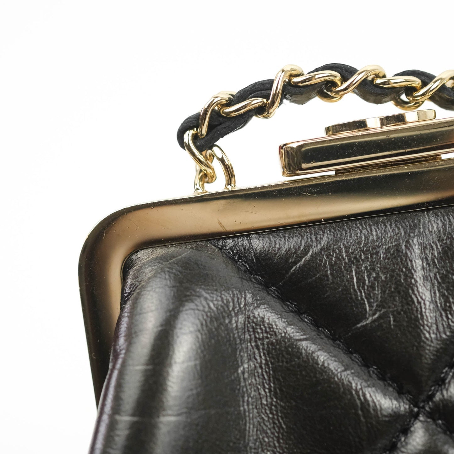 Chanel Kisslock Clutch with Chain Black Shiny Aged Lambskin Gold Hardware