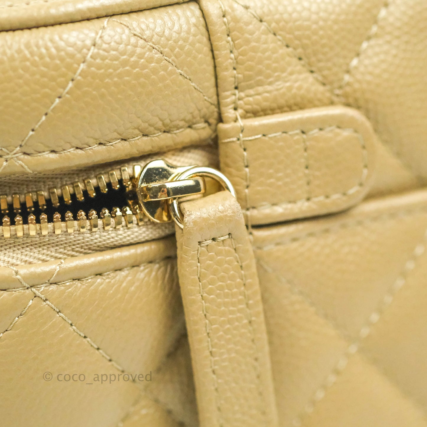 Chanel Small Quilted Top Handle Vanity Case Dark Beige Caviar Gold Hardware