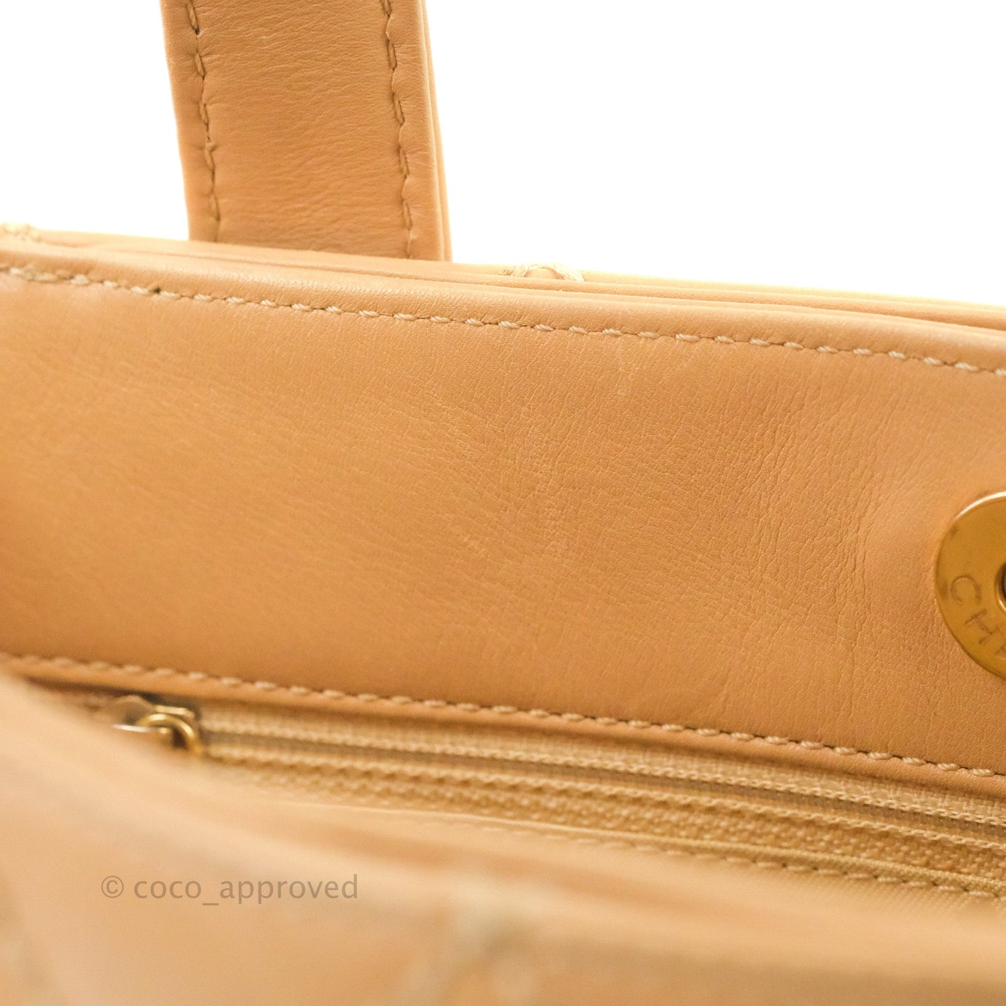 Chanel Vintage Quilted CC Tote Bag Beige Calfskin Gold Hardware