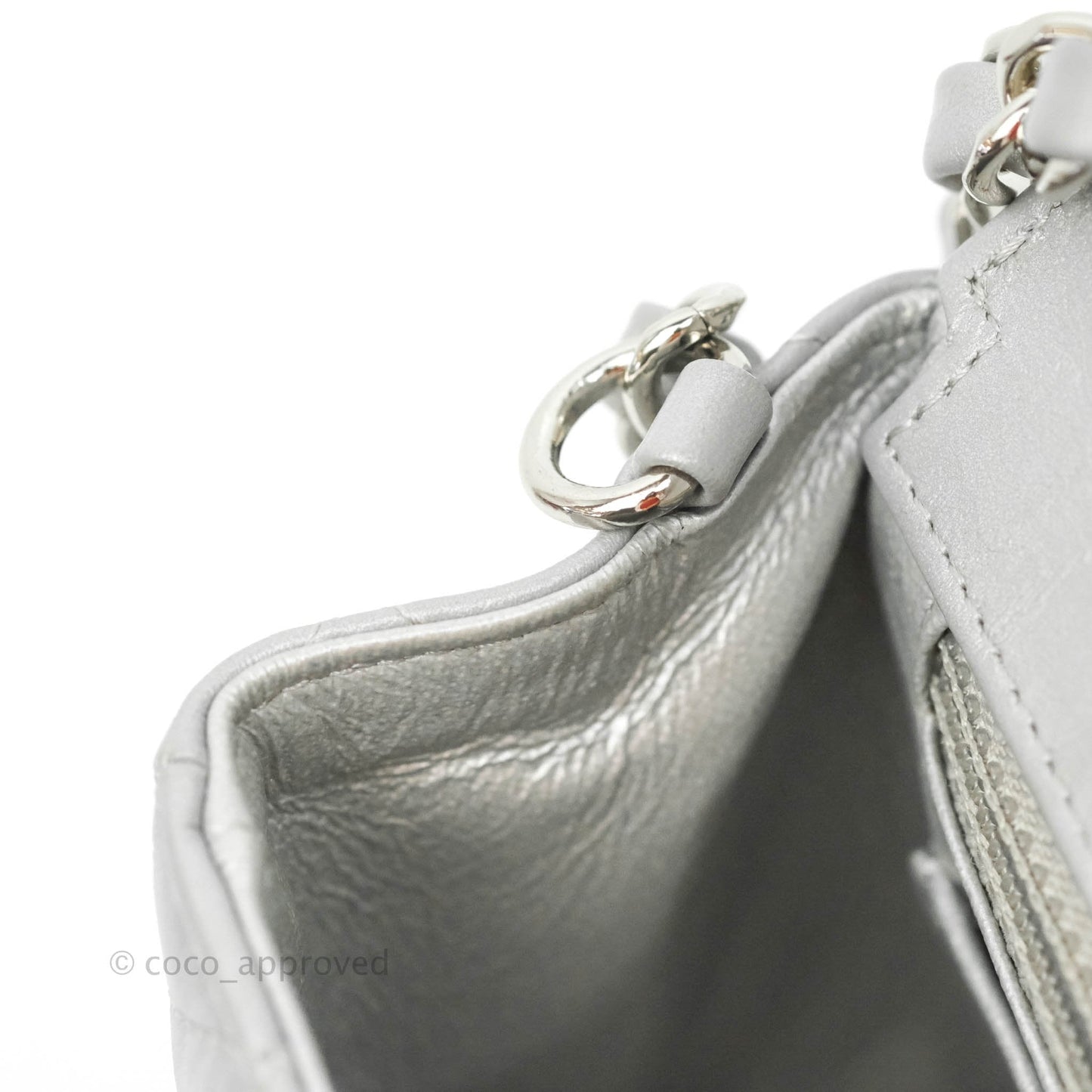 Chanel Quilted Mini Rectangular Silver Crumpled Calfskin Silver Hardware
