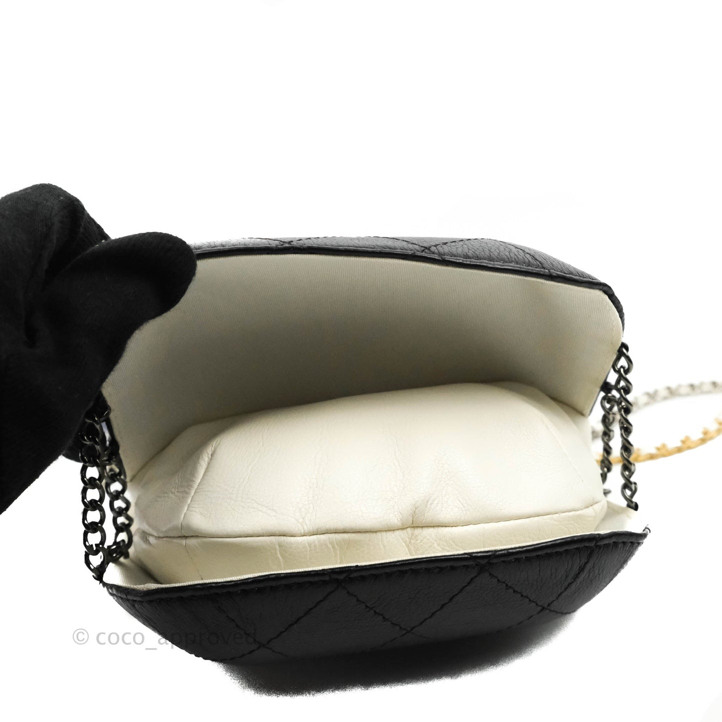 Chanel Small Gabrielle Drawstring Bag White Black Calfskin