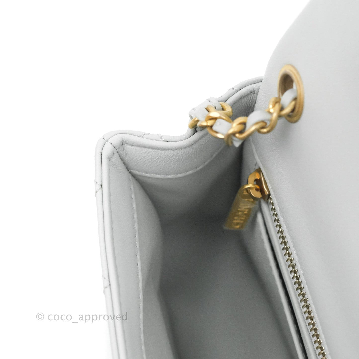 Chanel Quilted Mini Rectangular Pearl Crush Light Grey Lambskin Aged Gold Hardware