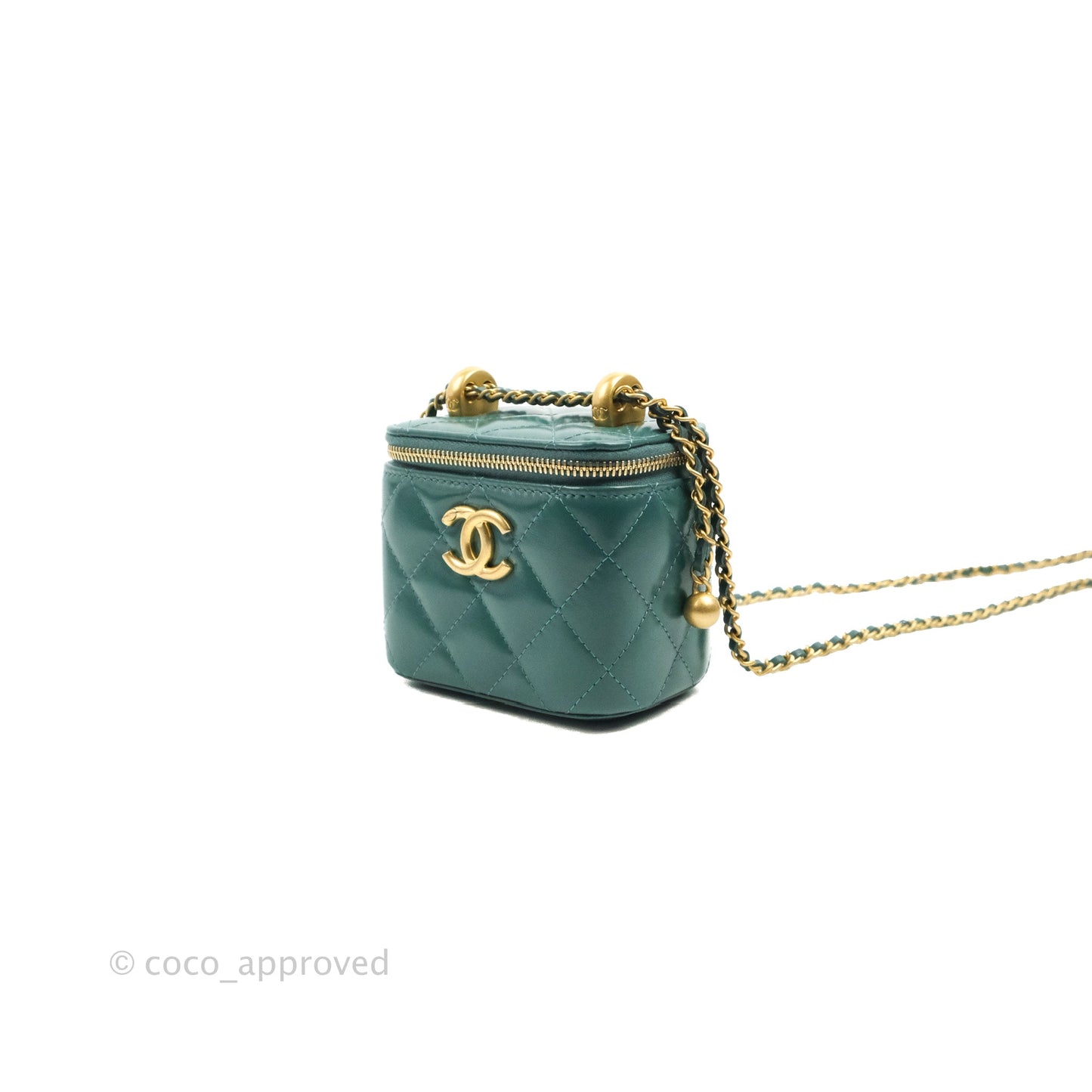 Chanel Quilted Mini Perfect Fit Vanity With Chain Calfskin Pine Green Aged Gold Hardware
