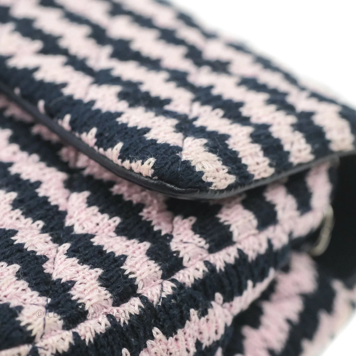 Chanel Mini Rectangular Flap Bag Navy Pink Striped Tweed Silver Hardware