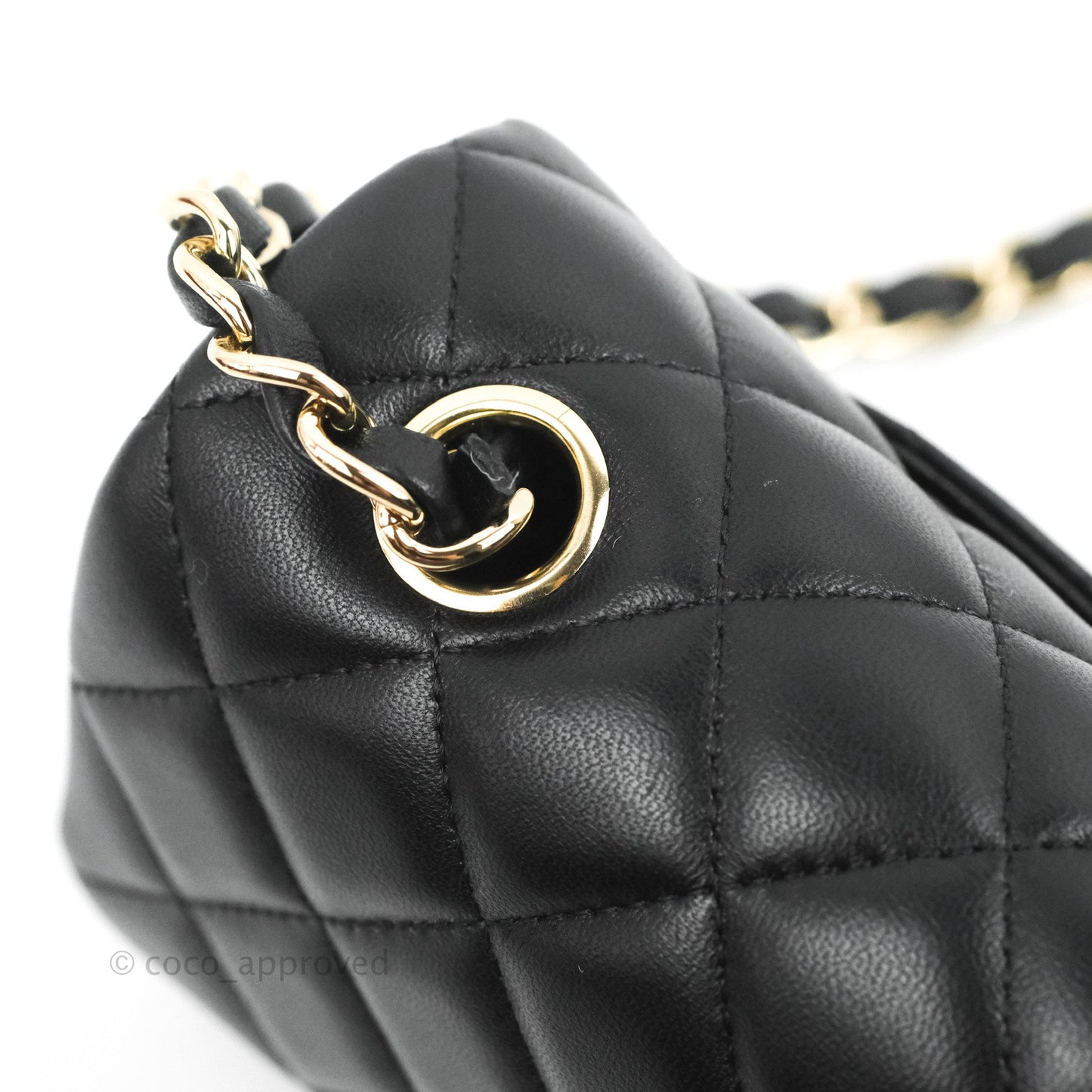 Chanel Quilted Mini Rectangular Flap Black Lambskin Light Gold Hardware