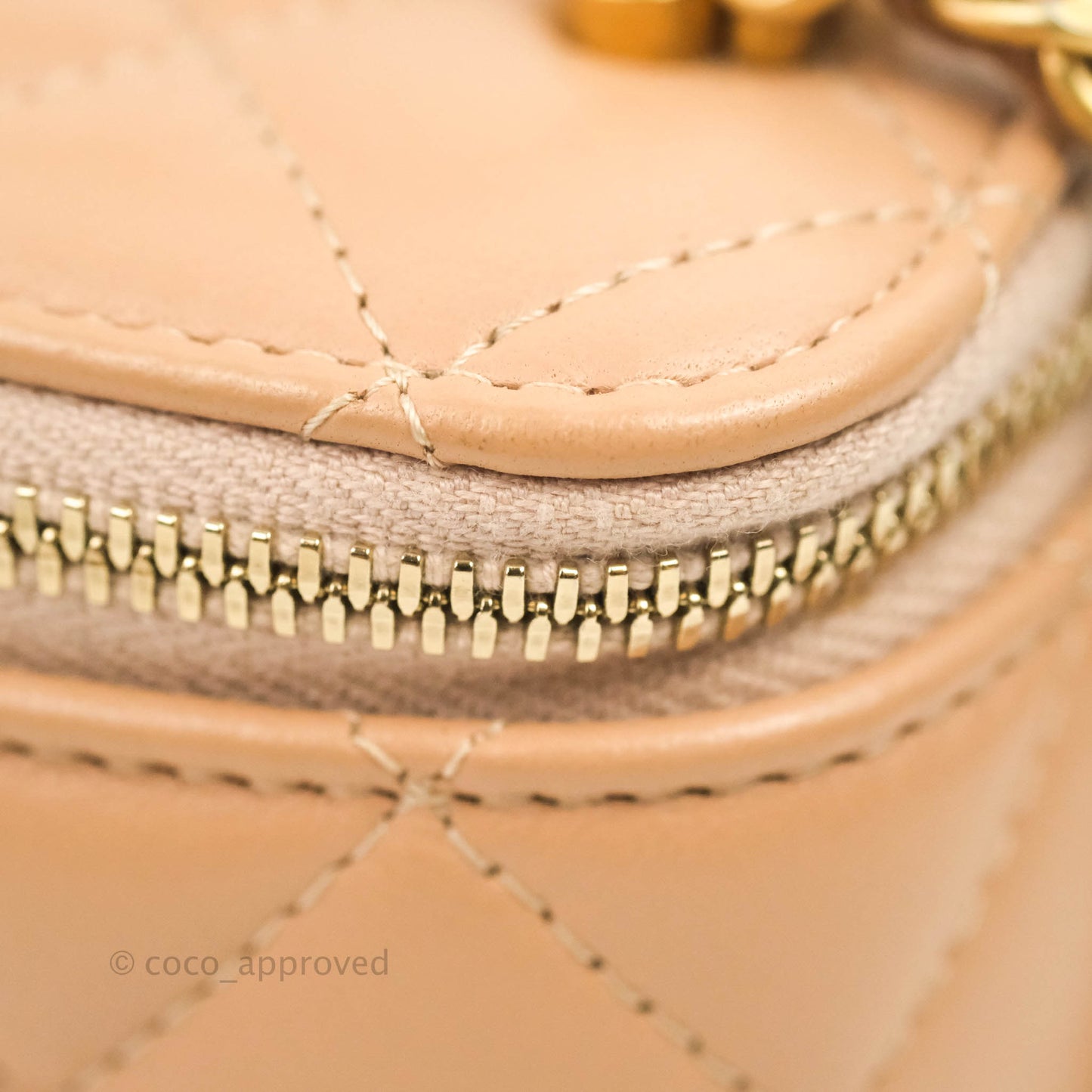 Chanel Mini Top Handle Vanity With Chain Beige Lambskin Aged Gold Hardware