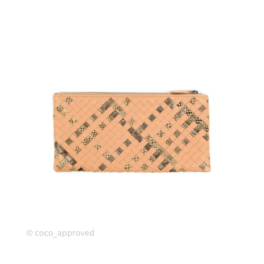 Bottega Veneta Zip Pouch Intrecciato Snake Pattern Beige Pink