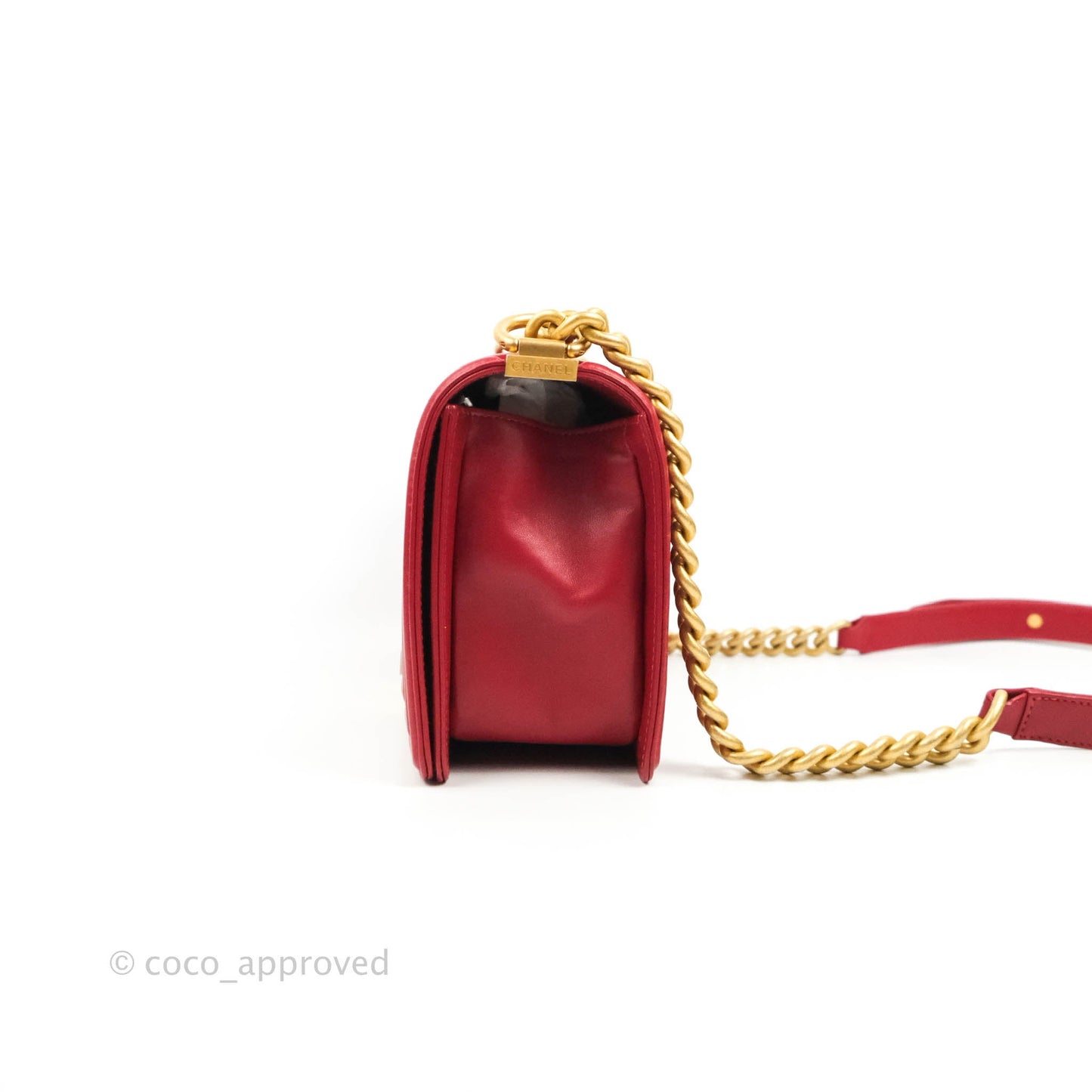 Chanel Quilted Medium Boy Red Lambskin Aged Gold Hardware