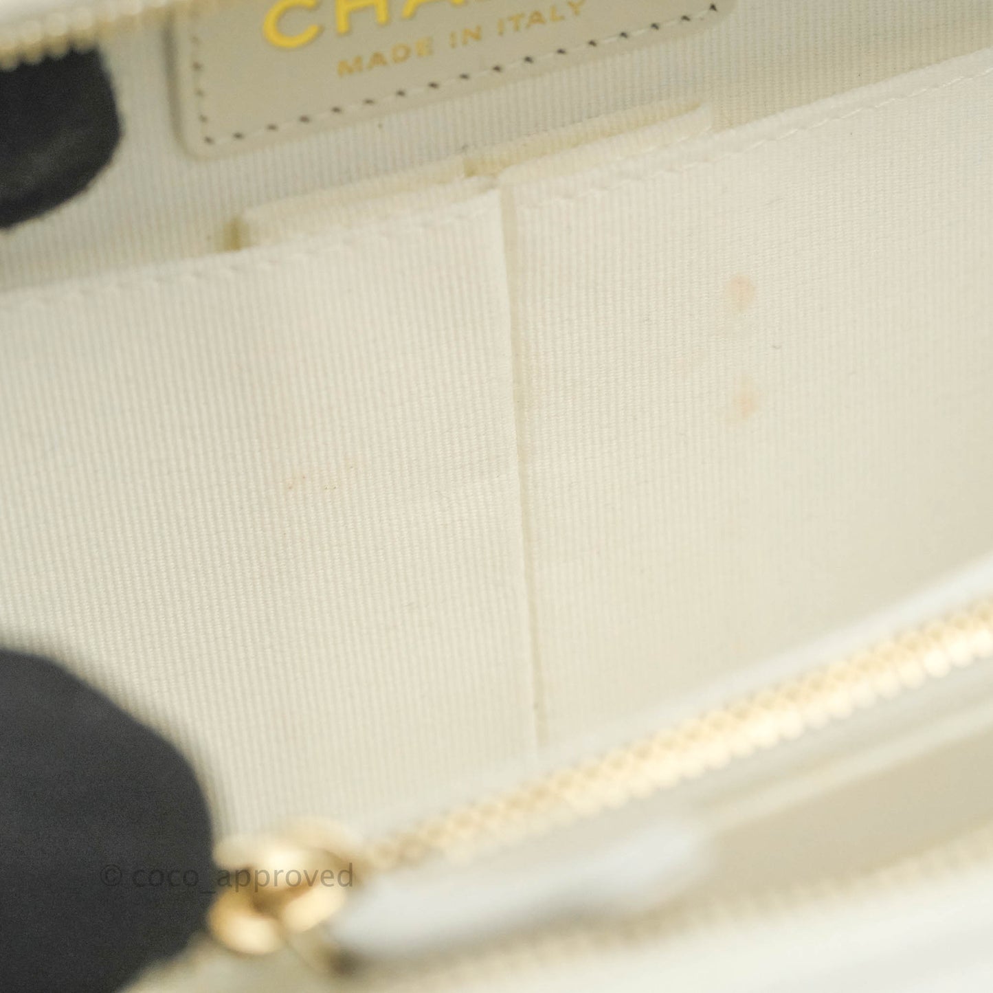 Chanel Quilted Top Handle Vanity White Caviar Gold Hardware