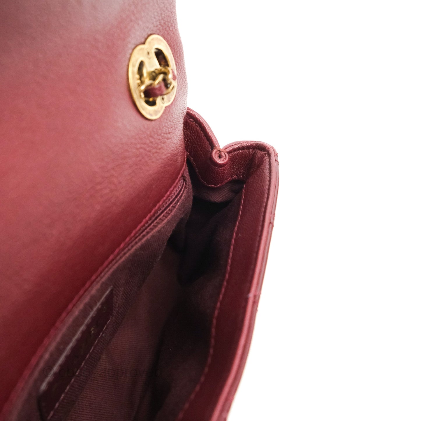 Chanel Quilted CC Eyelet Flap Burgundy Patent Goatskin Antique Gold Hardware
