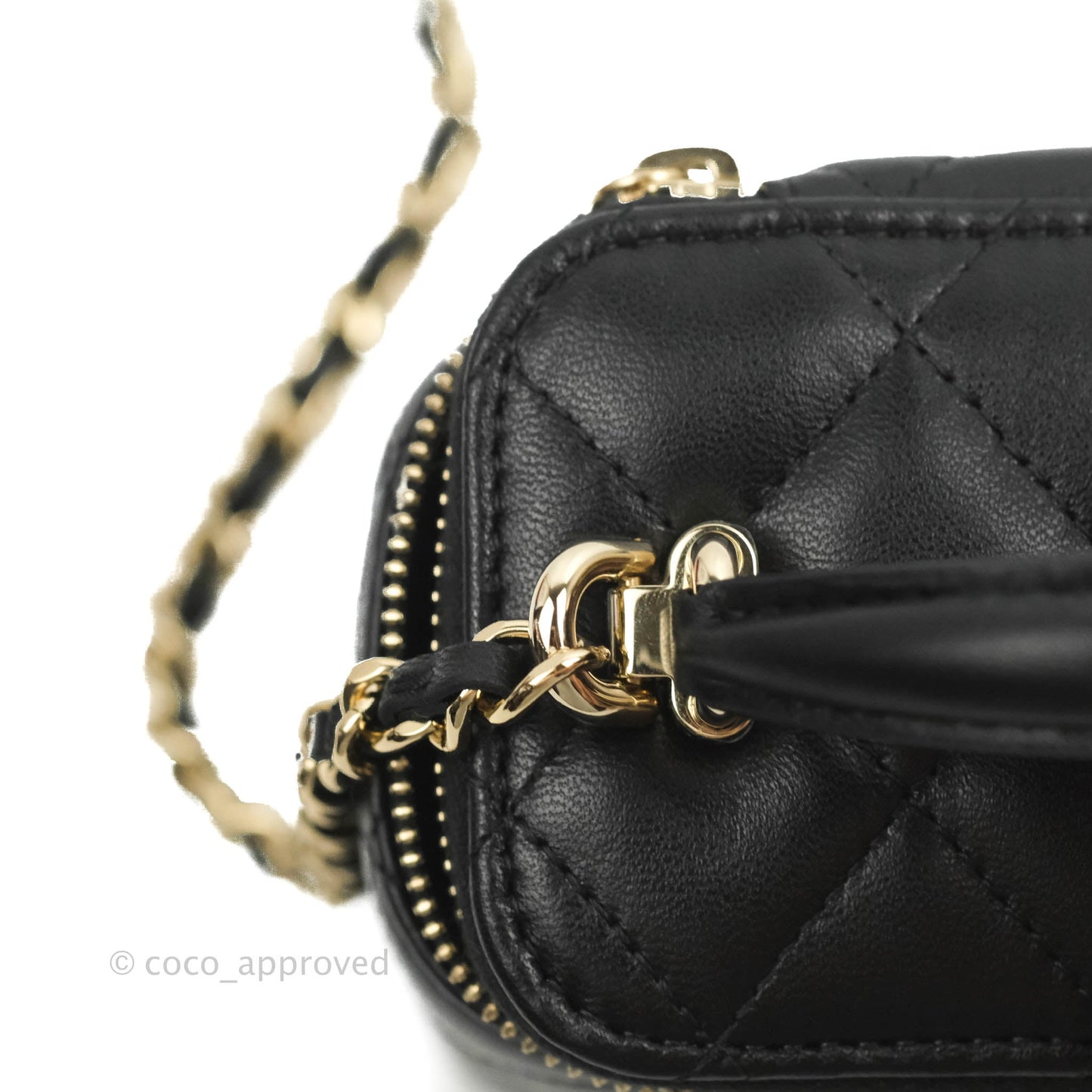 Chanel Mini Top Handle Vanity With Chain Black Lambskin Gold Hardware
