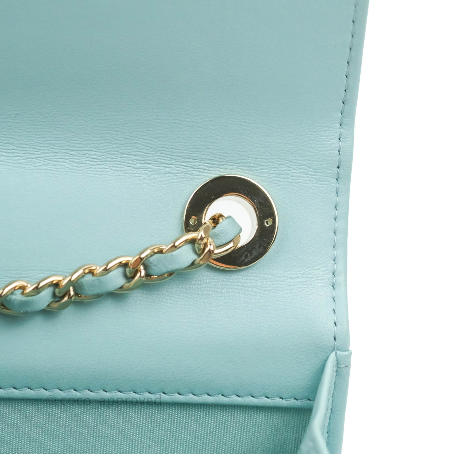 Chanel Trendy CC Quilted Wallet on Chain WOC Tiffany Blue Lambskin Gold Hardware