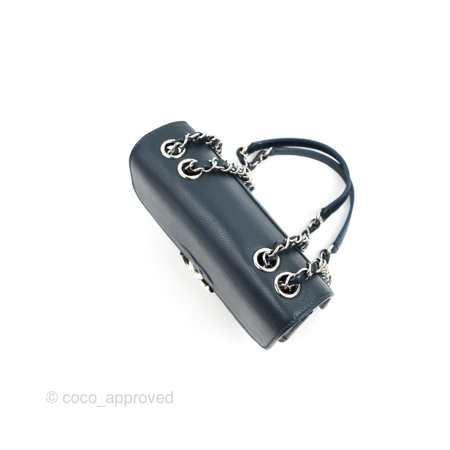 Chanel Small CC Box Flap Bag Prussian Blue Caviar Silver Hardware