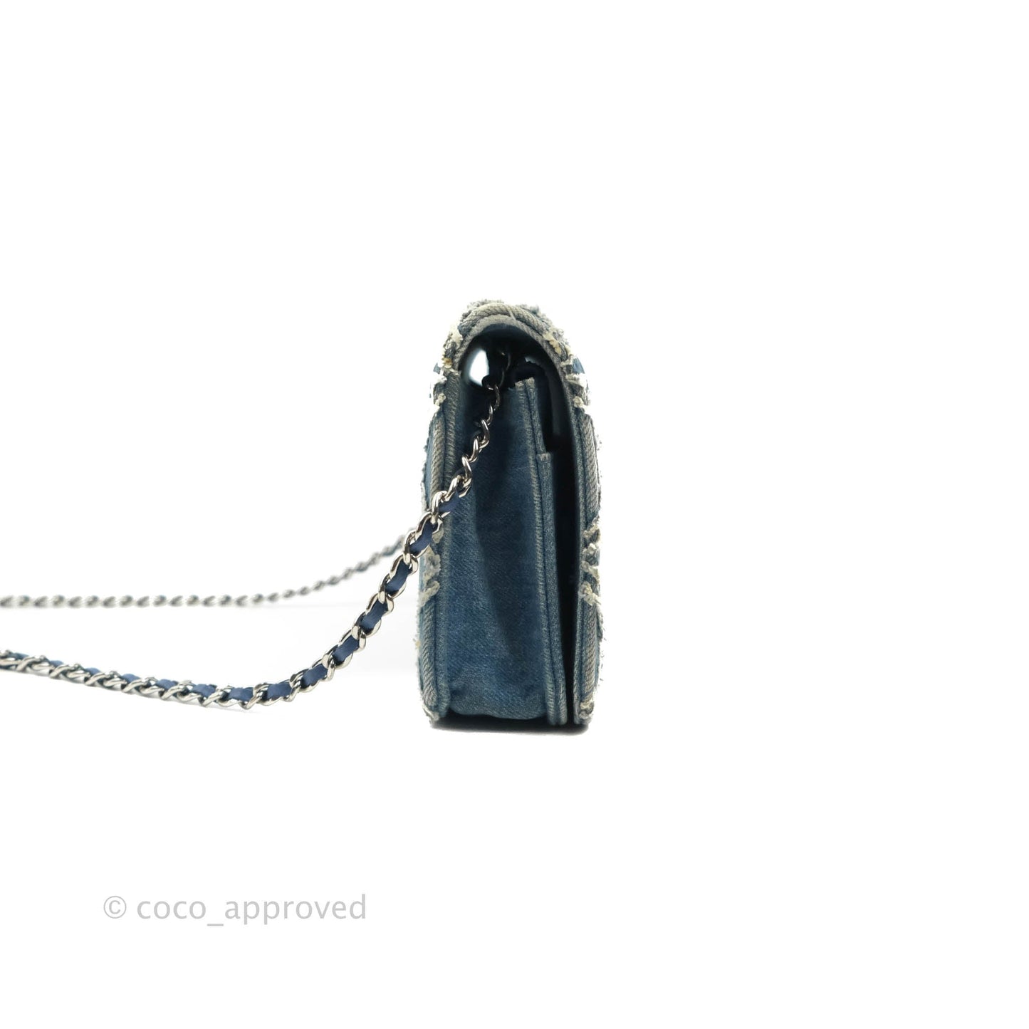 Chanel Quilted Wallet on Chain WOC Washed Denim Silver Hardware