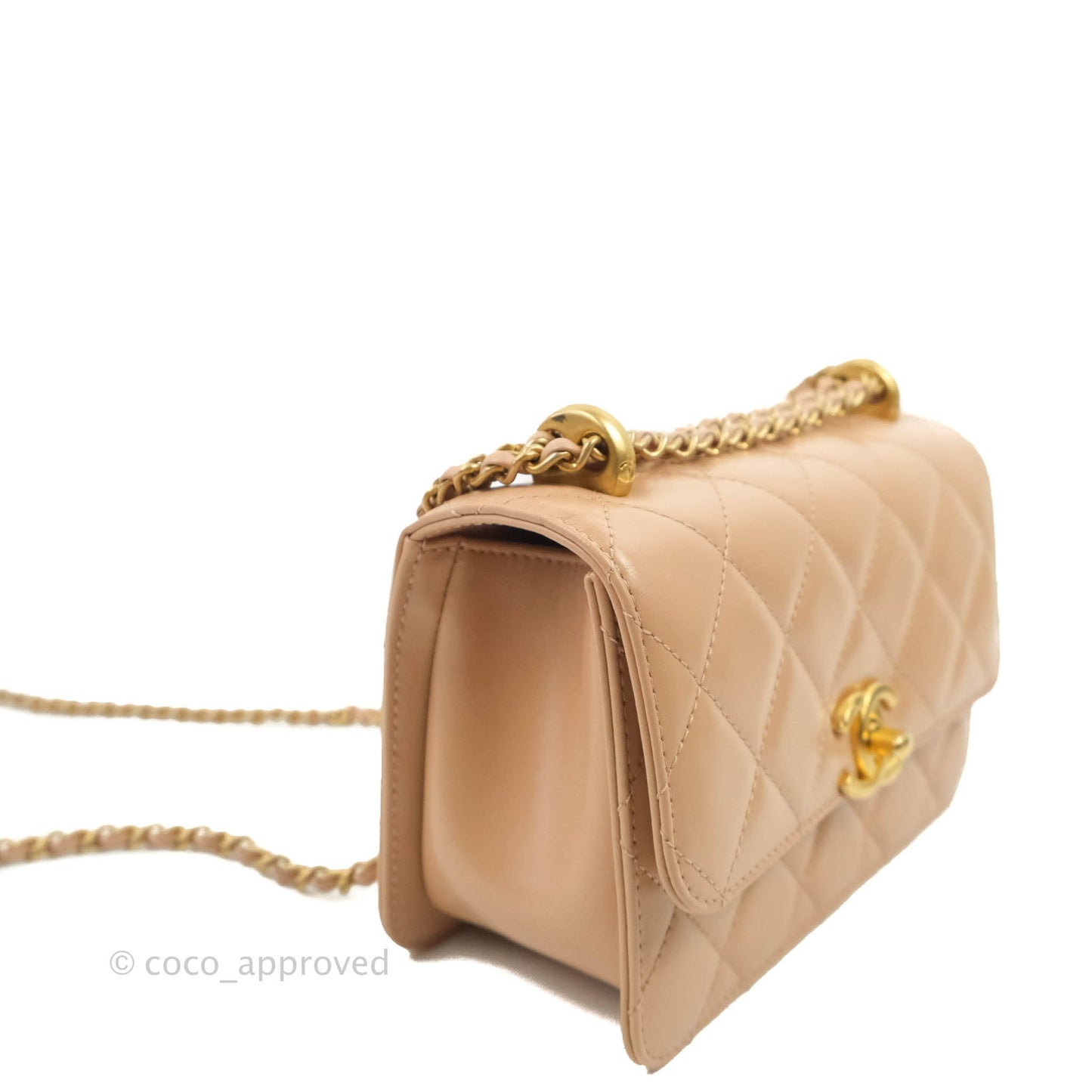 Chanel Quilted Perfect Fit Adjustable Beige Calfskin Gold Hardware 21A