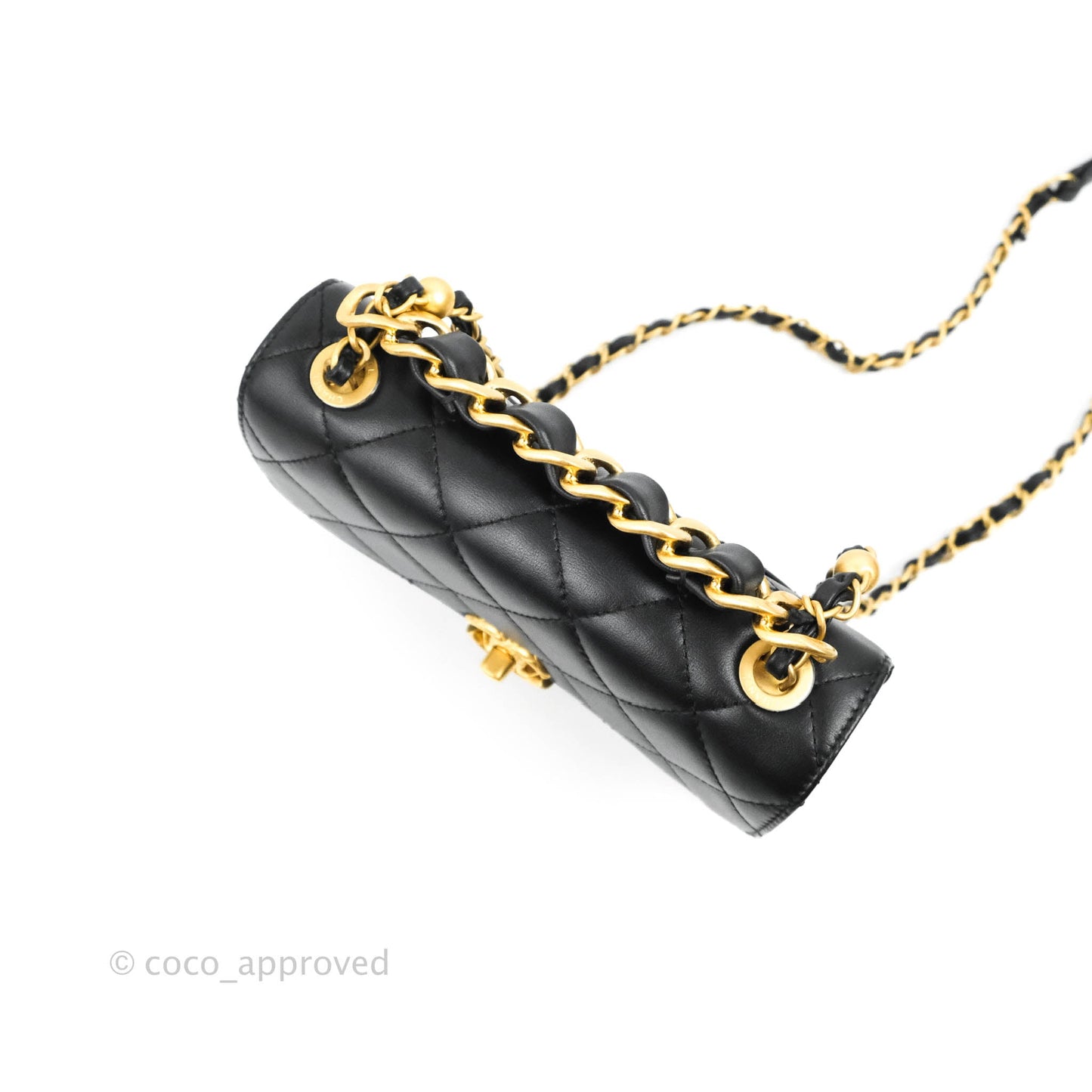 Chanel Small Chain Bar Flap Bag Black Calfskin Aged Gold Hardware
