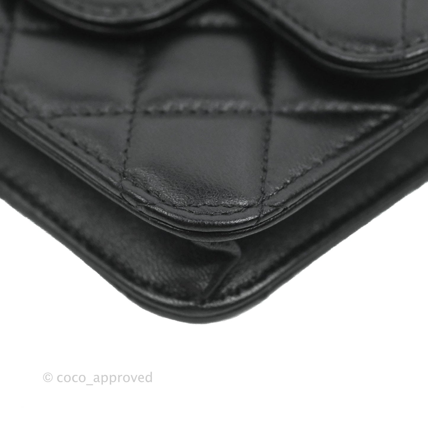 Chanel Flap Coin Purse With Chain Black Lambskin Aged Gold Hardware