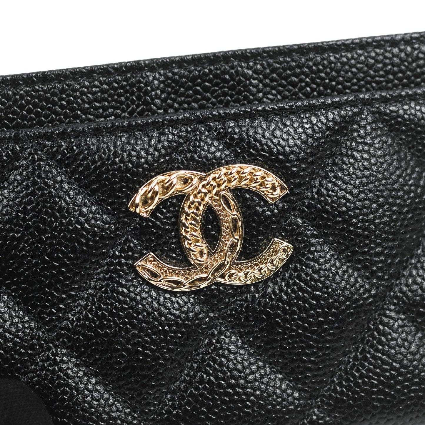 Chanel Flat Card Holder Black Caviar Gold Hardware 23P