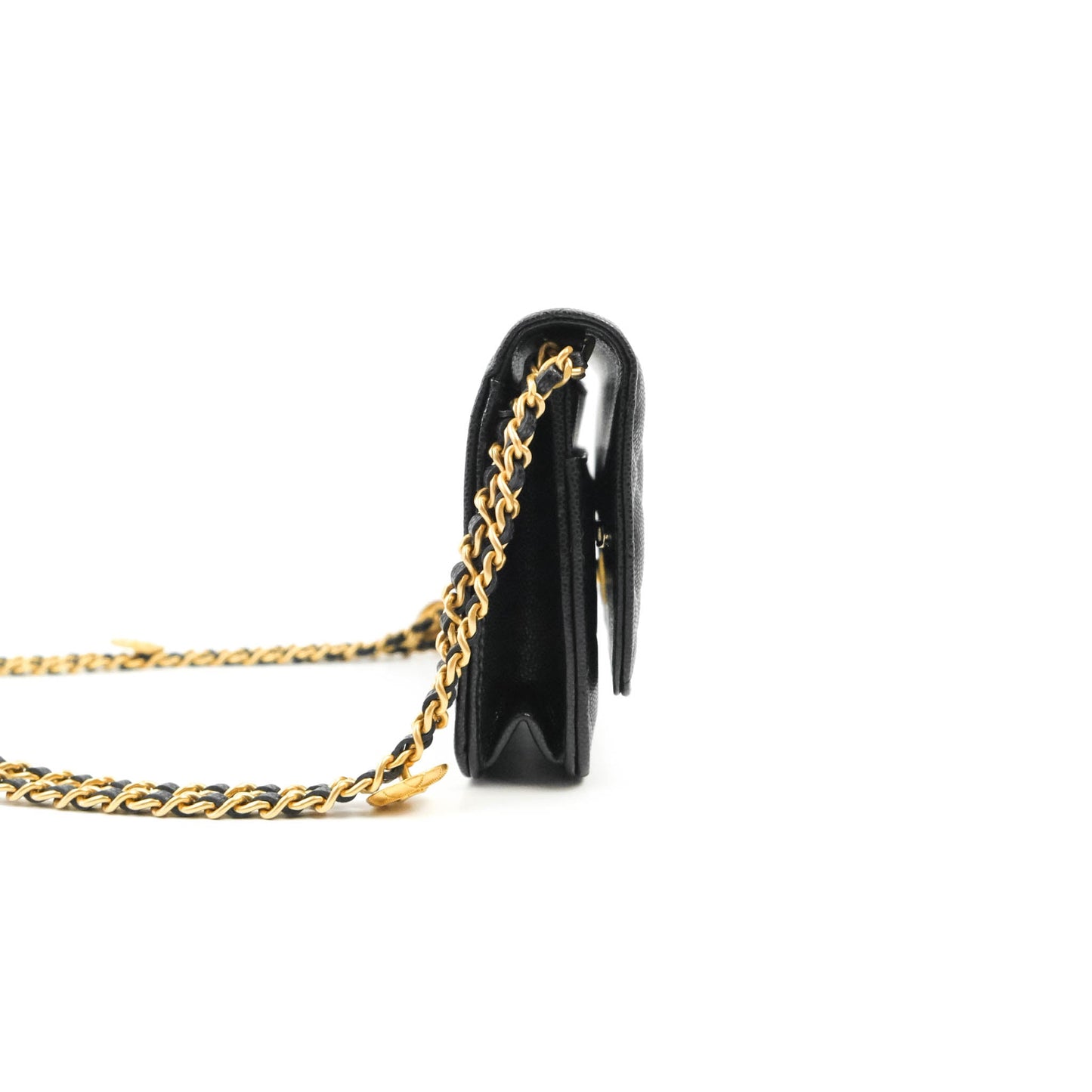 Chanel Quilted Gold CC Coin Wallet on Chain WOC Black Caviar Gold Hardware