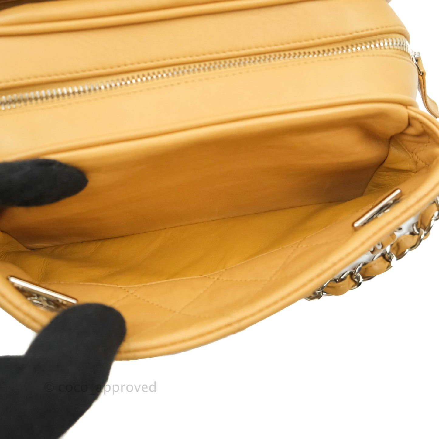 Chanel Quilted Bowling Bag Beige Lambskin Silver Hardware