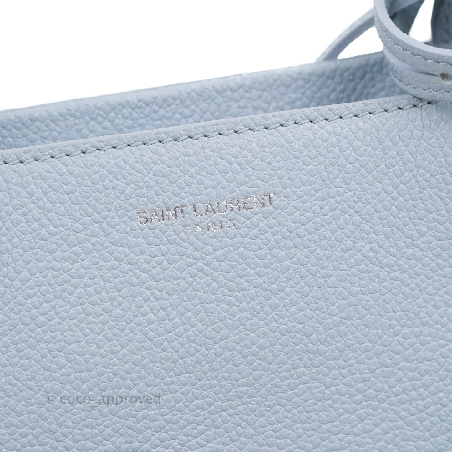 Saint Laurent Small Cabas Rive Gauche Bag Grained Calfskin Baby Blue Silver Hardware