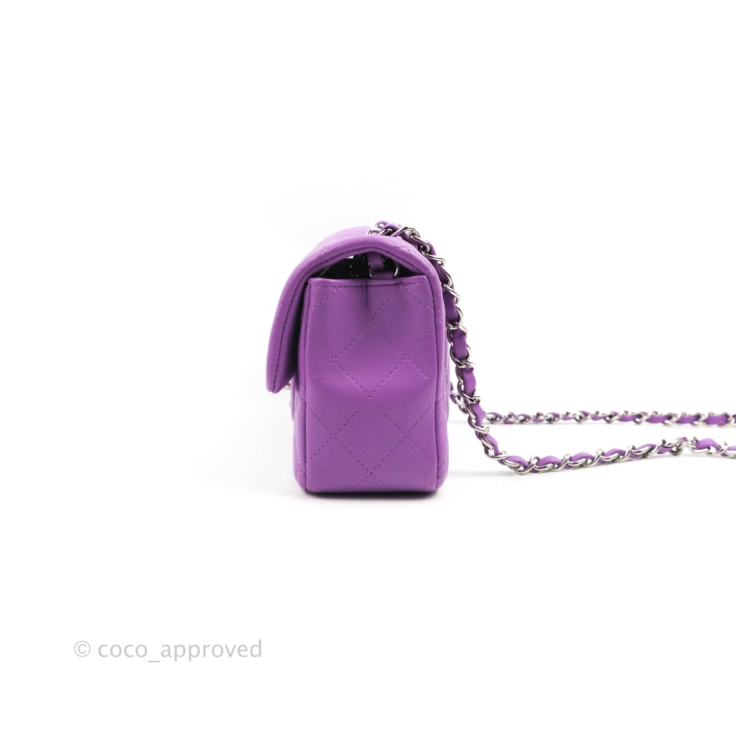 Chanel Quilted Mini Rectangular Flap Purple Lambskin Silver Hardware