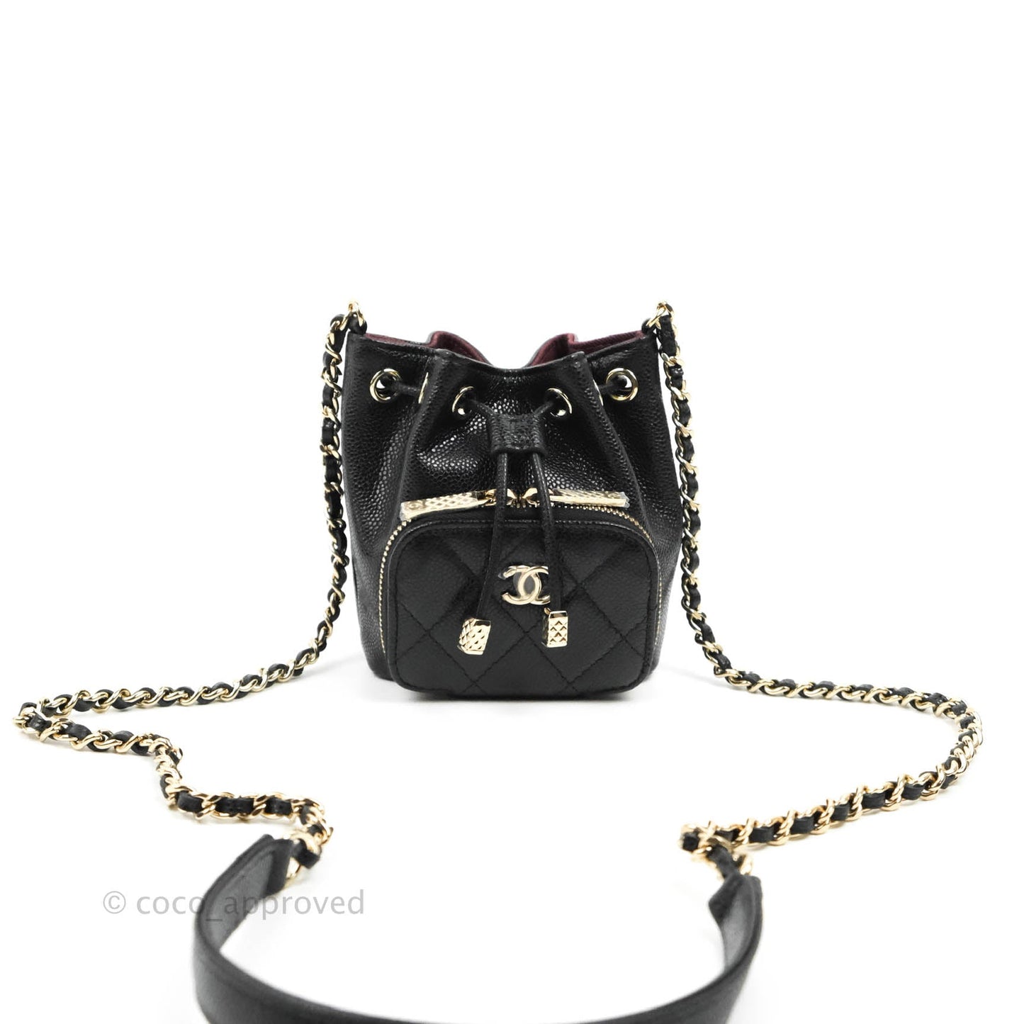 Chanel Mini Bucket with Chain Black Caviar Gold Hardware 22B