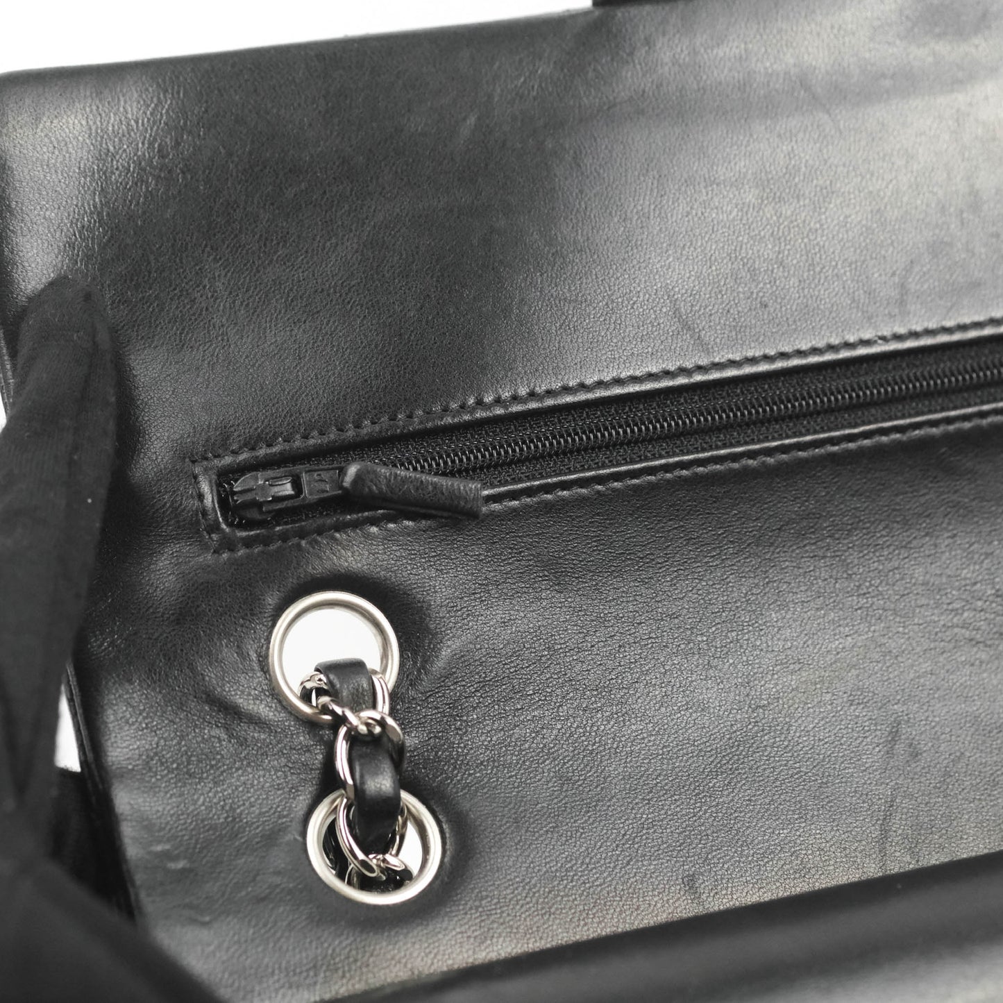 Chanel Classic M/L Medium Flap Quilted Black Lambskin Silver Hardware