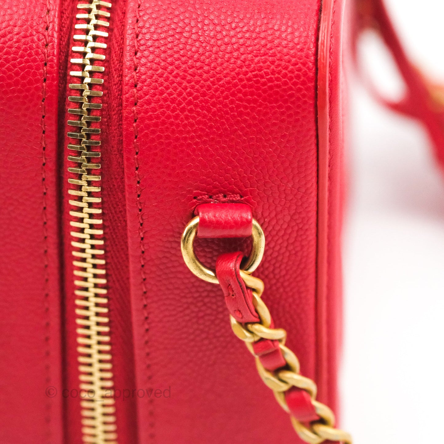 Chanel Quilted Small CC Filigree Vanity Case Red Caviar Gold Hardware