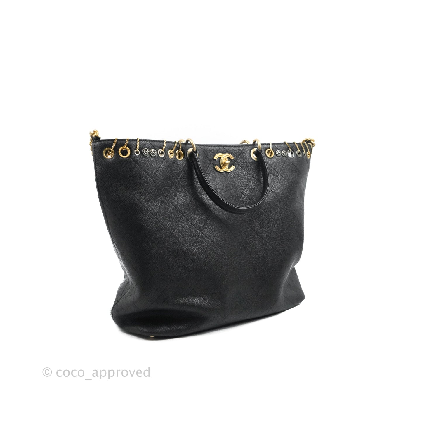 Chanel Quilted Shopping Tote Black Caviar Aged Gold Hardware 18C