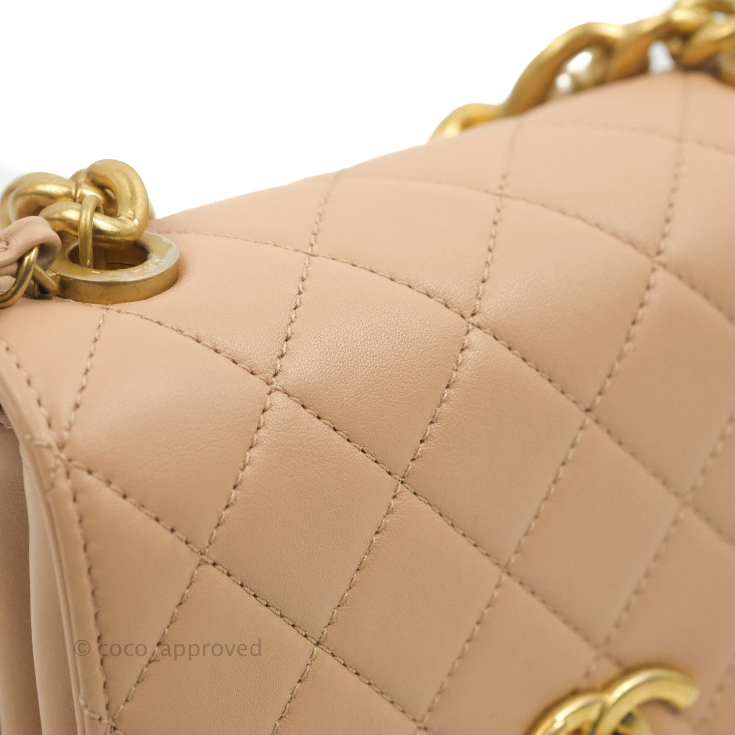 Chanel Pearl Chain Bag Pink Calfskin Aged Gold Hardware
