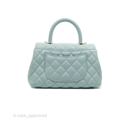 Chanel Small Coco Handle Quilted Light Blue Caviar Gold Hardware