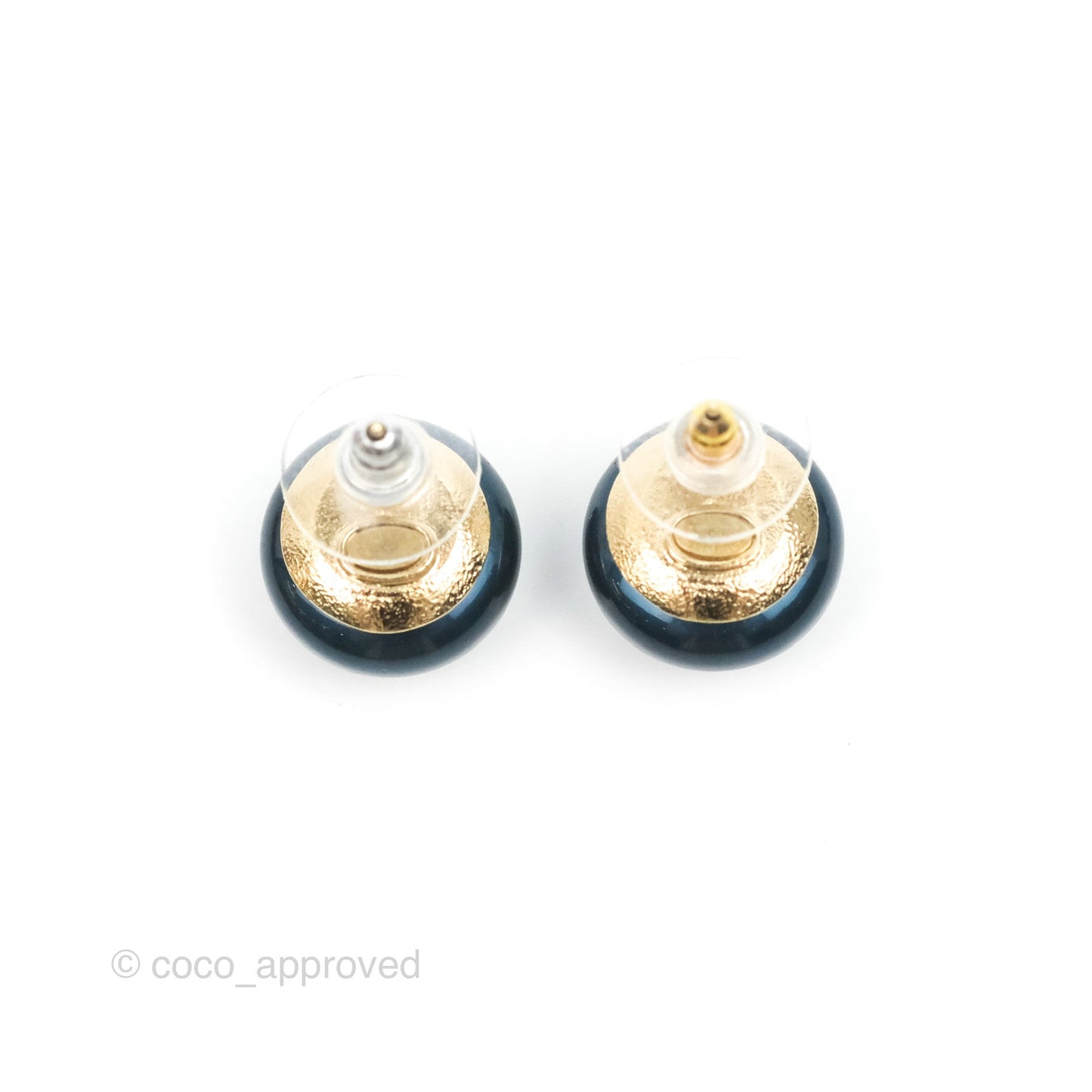 Chanel Crystal CC Blue Sphere Earrings Gold Tone 19C