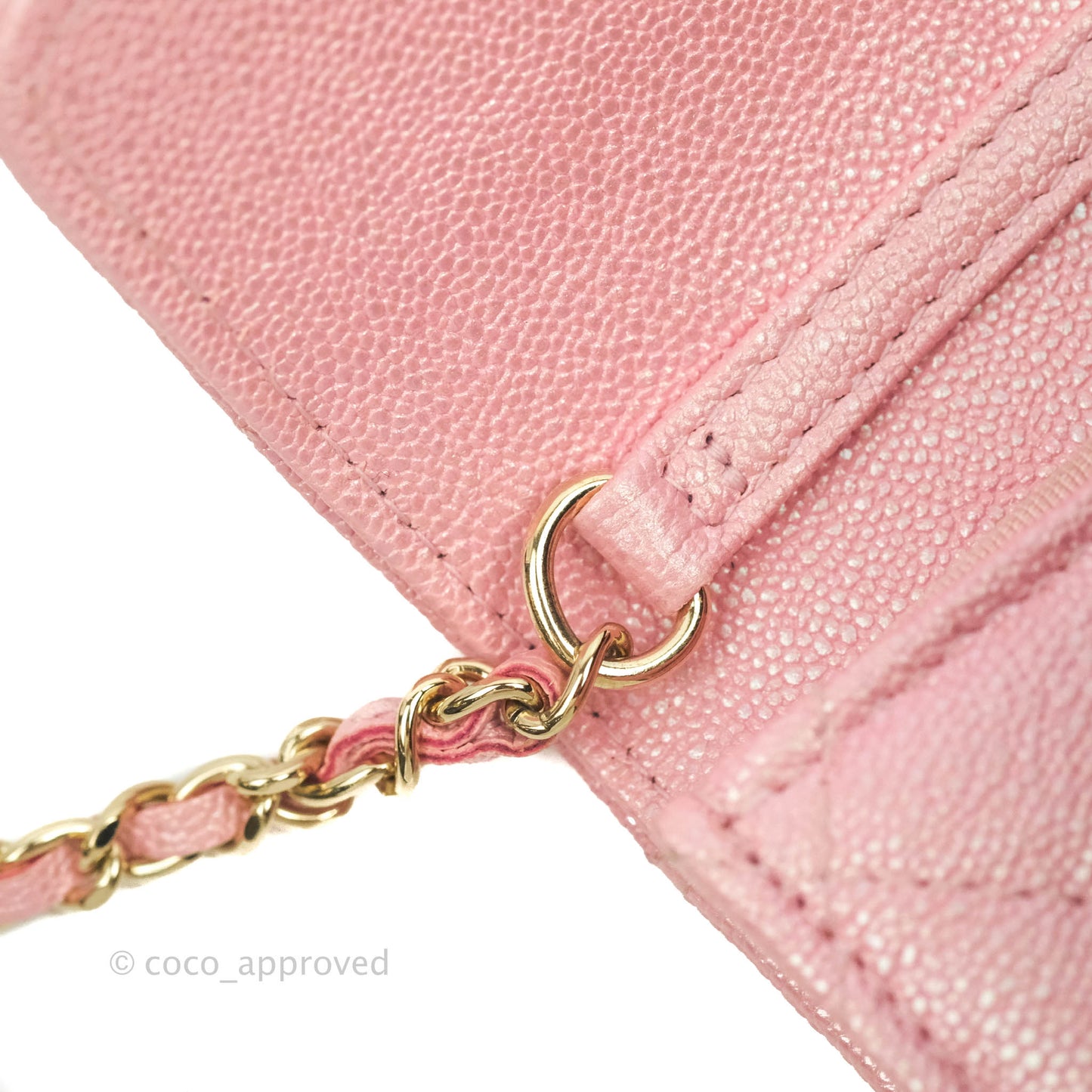 Chanel Mini Wallet With Chain Iridescent Pink Caviar Gold Hardware 19S