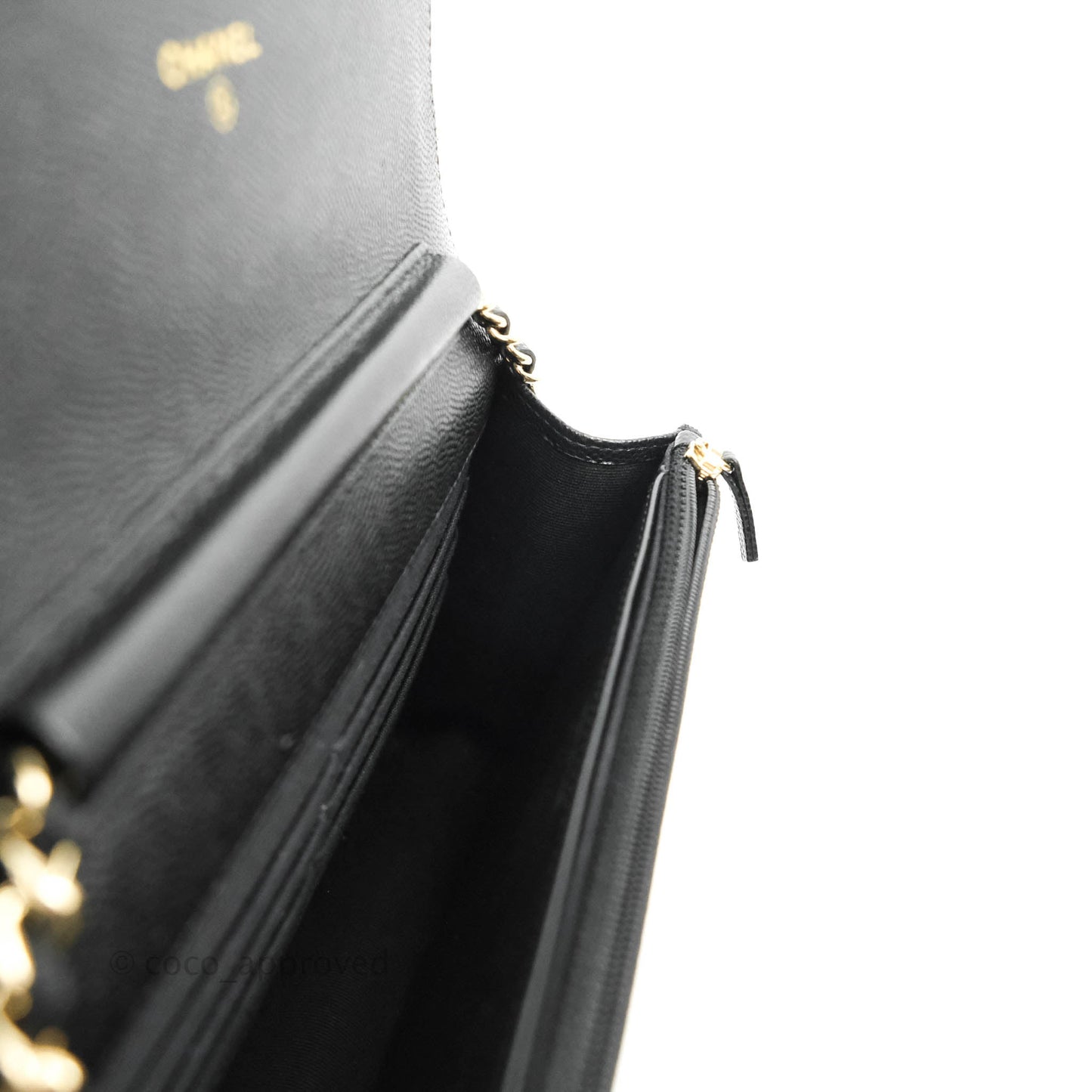 Chanel Quilted WOC Black Caviar Gold Hardware With Charms