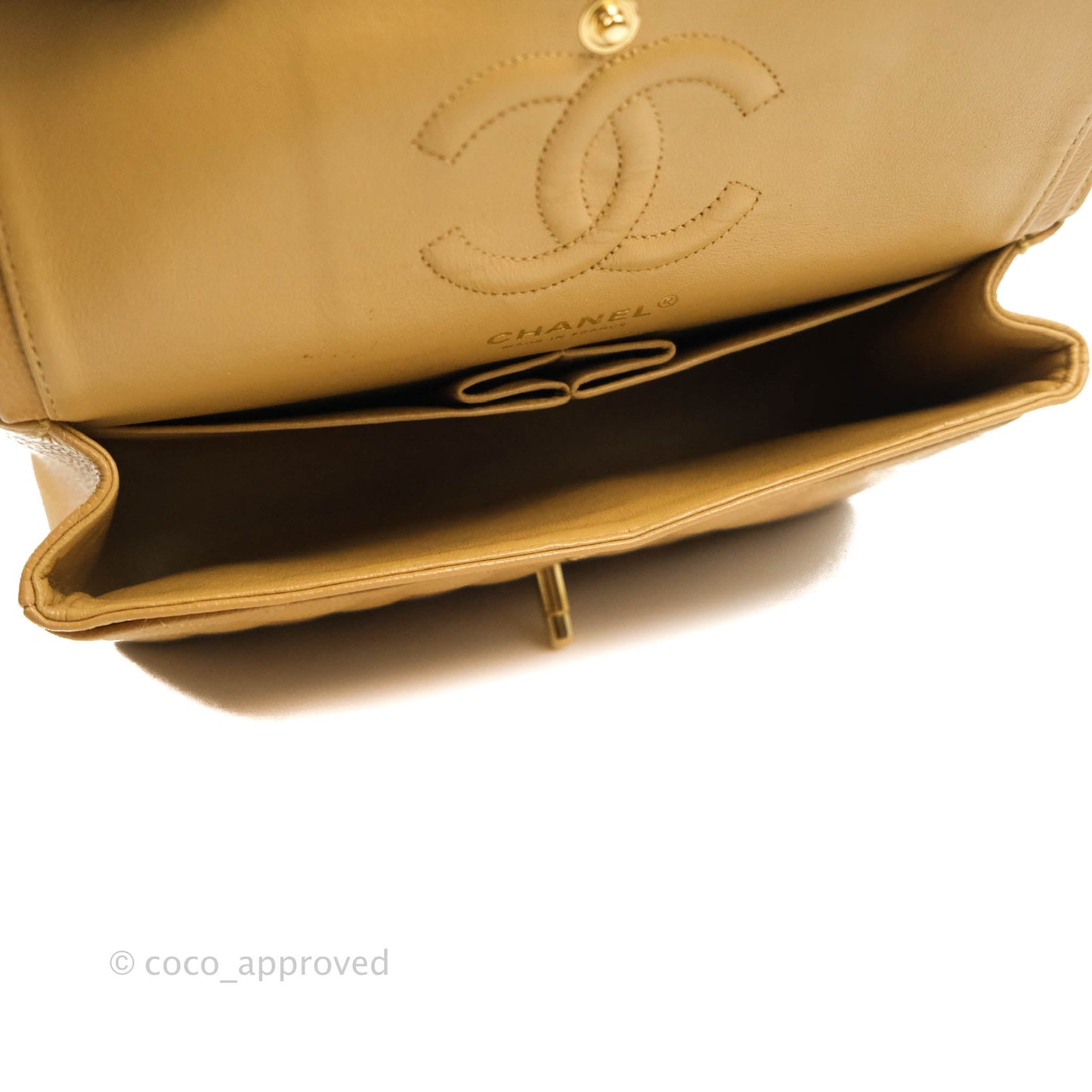 Chanel S/M Small Classic Quilted Flap Dark Beige Caviar 24K Gold Hardware