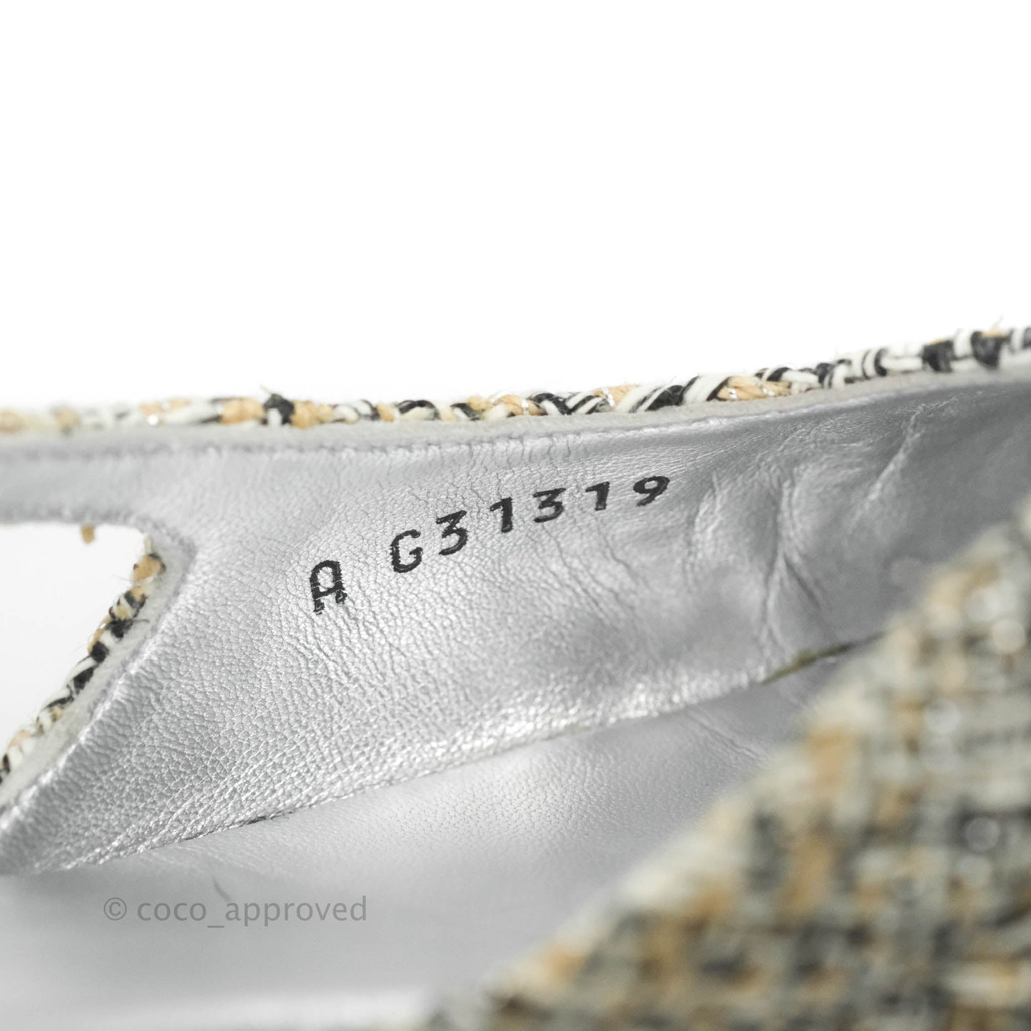 Chanel Classic Slingback Tweed and Silver Calfskin Size 36C