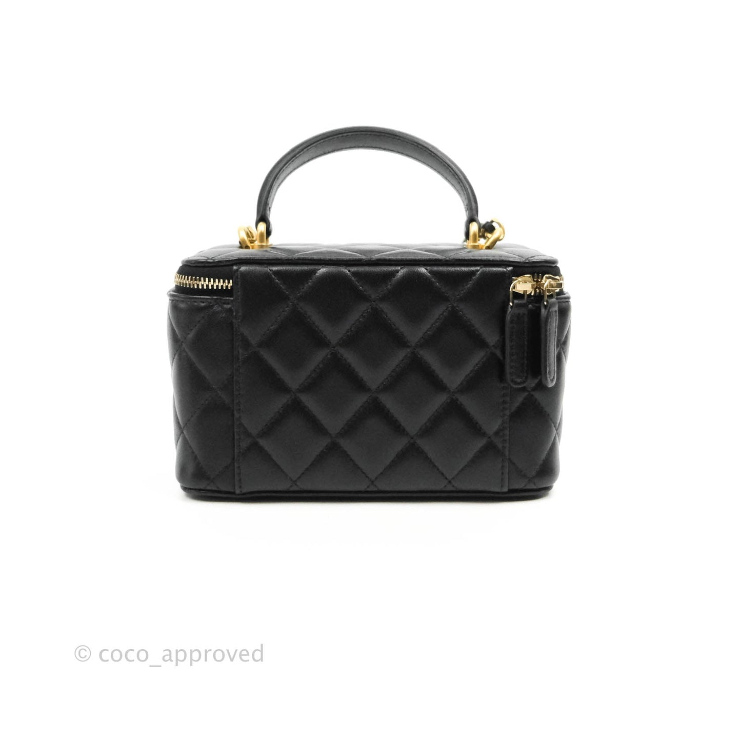 Chanel Vanity Rectangular Top Handle Black Lambskin Gold Hardware