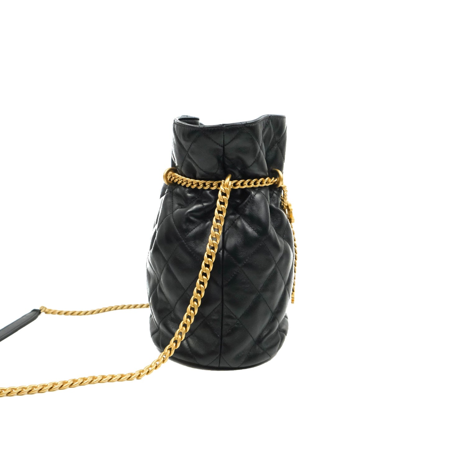 Chanel Enamel CC Bucket Bag Black Lambskin Gold Hardware 22S