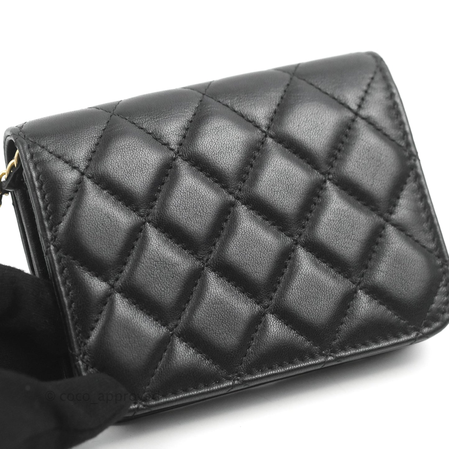 Chanel Pearl Crush Card Holder Black Lambskin Aged Gold Hardware