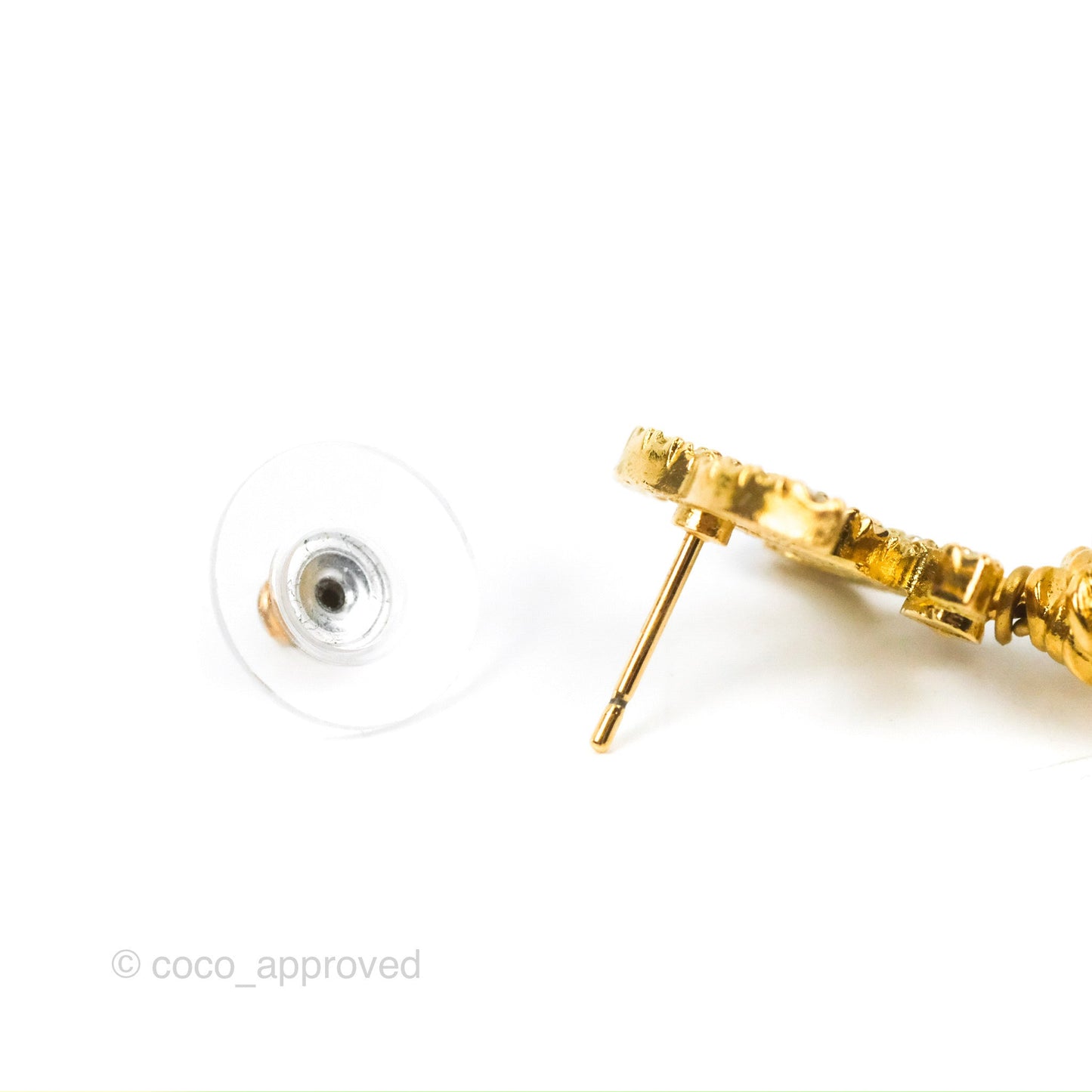 Chanel Crystal CC Drop Tear Pearl Earrings Gold Tone 20K