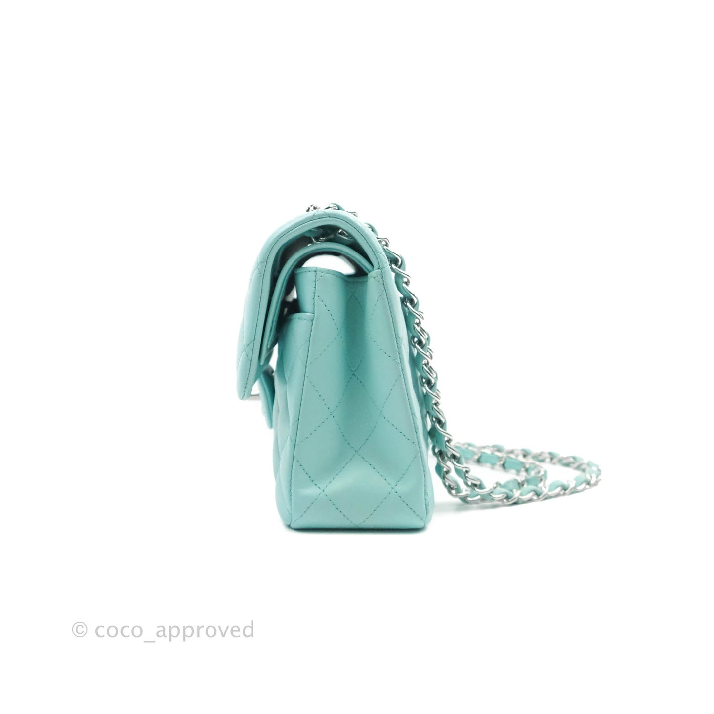 Chanel Small Classic Quilted Flap Tiffany Blue Lambskin Silver Hardware