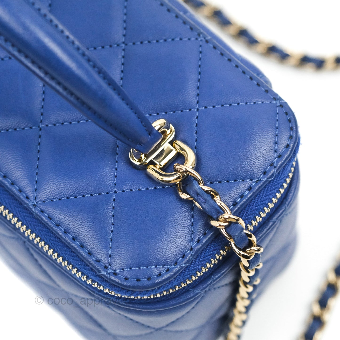 Chanel Vanity Rectangular Top Handle Blue Lambskin Gold Hardware