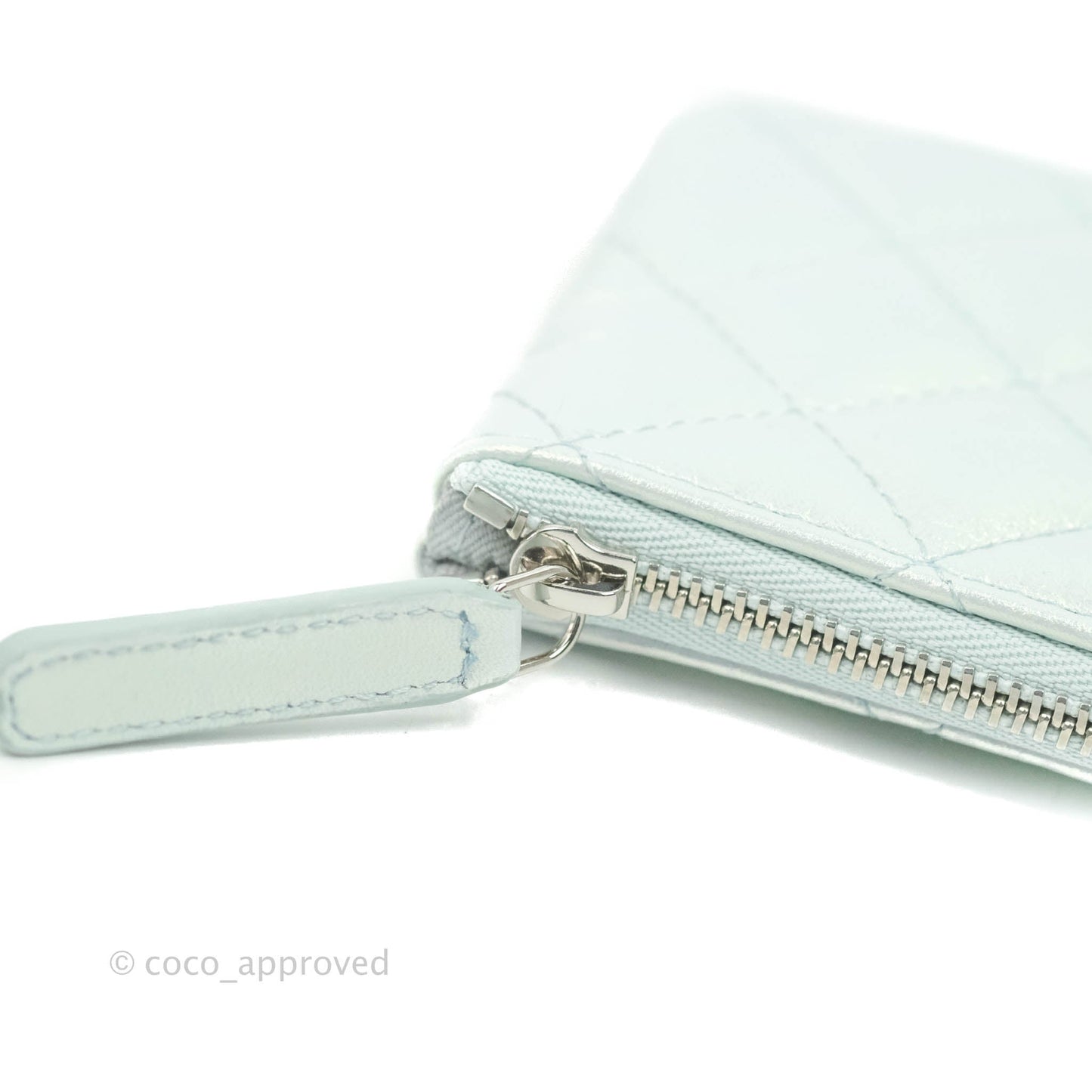 Chanel Mini Quilted O Case Iridescent Icy Blue Calfskin Silver Hardware