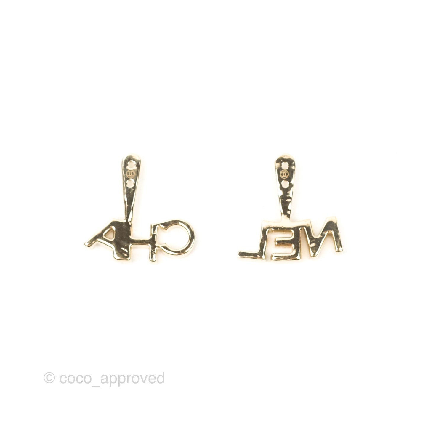 Chanel CC Pearl Rhinestone Earrings Gold Tone 21A