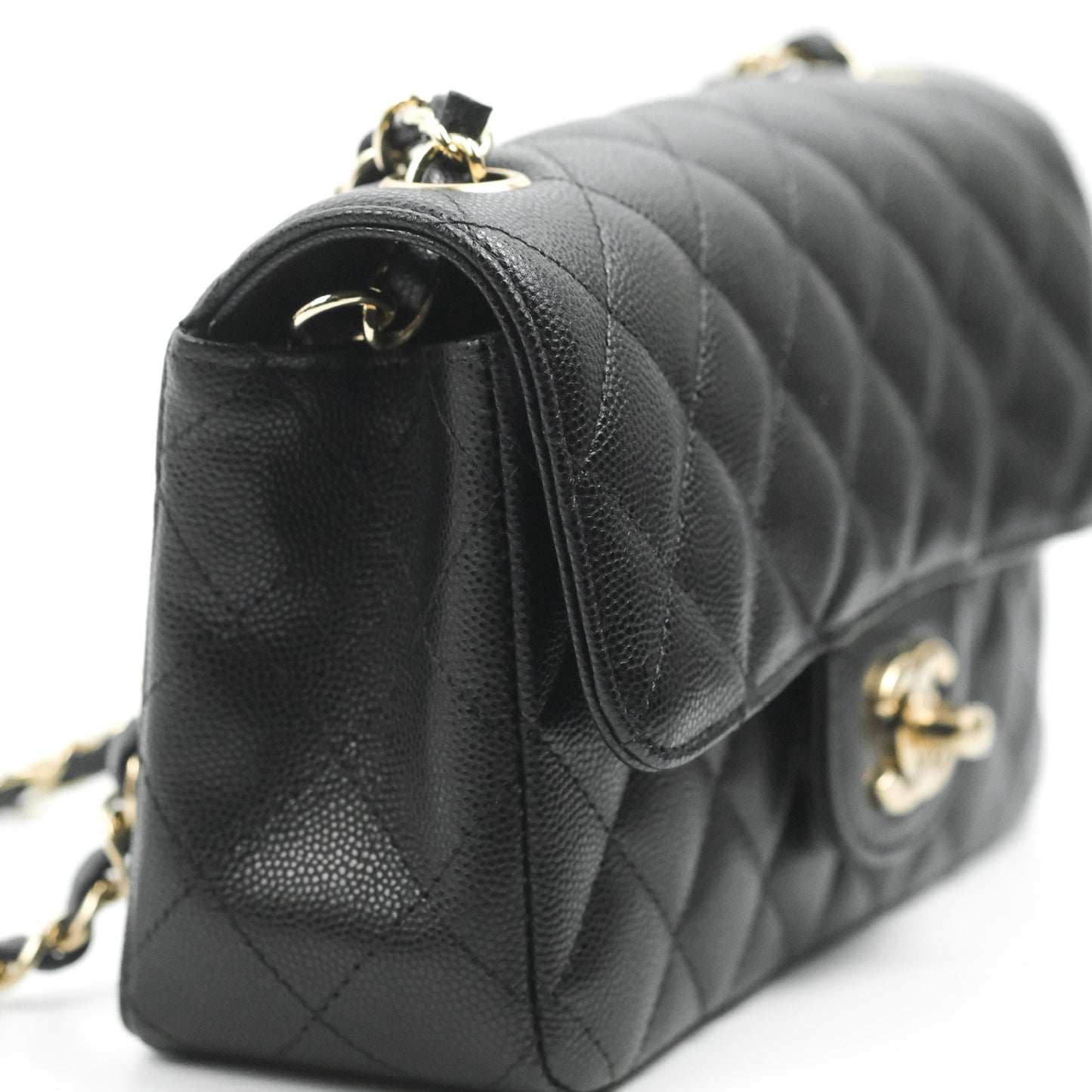 Chanel Quilted Mini Rectangular Flap Black Caviar Light Gold Hardware 17C